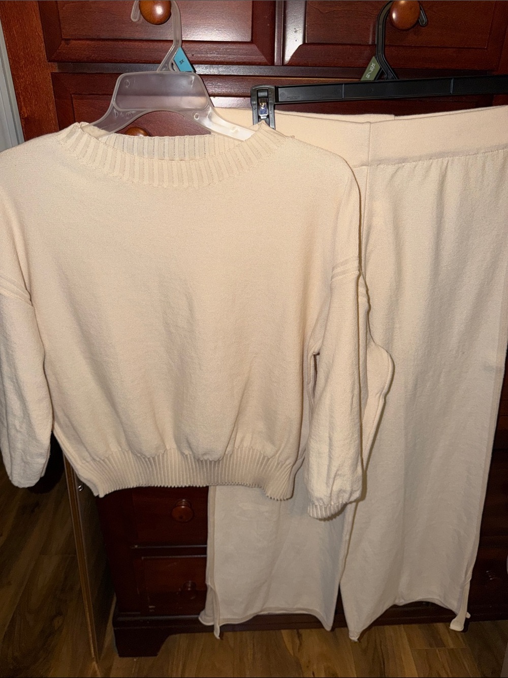 SHEIN Cream Wide Leg Knit Pants & Cropped Sweater Set
